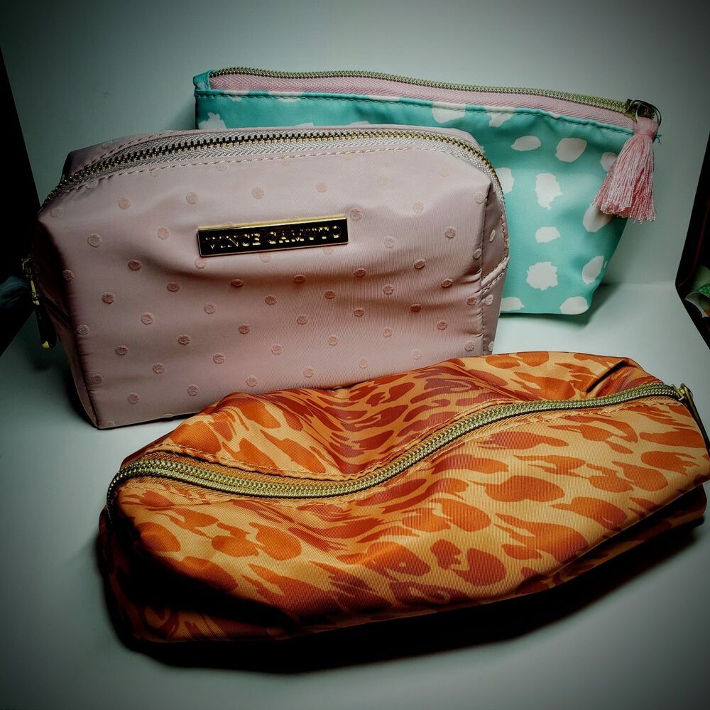 Lot of 3 Makeup/Toiletry Bags Vince Camuto Sonia Kashuk Animal Print/Dots